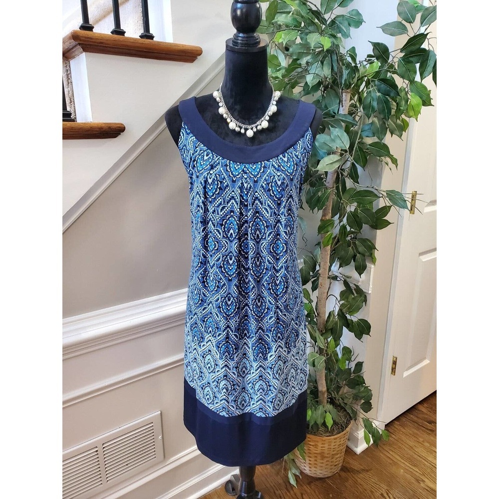 En Focus Womens Blue Polyester Round Neck Sleeveless Knee Length Dress Size 18W